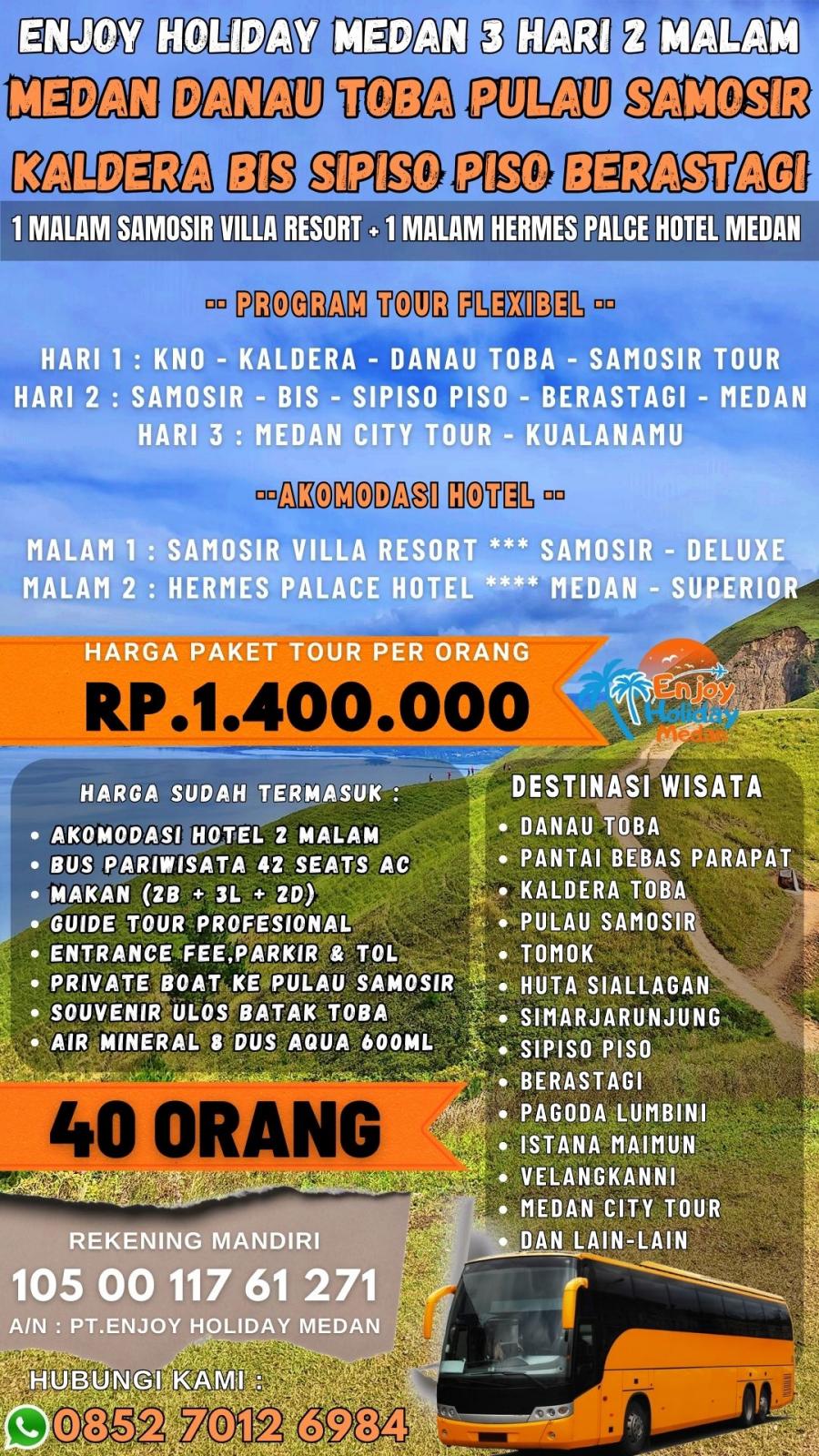 3D2N Lake Toba Medan Tour Package