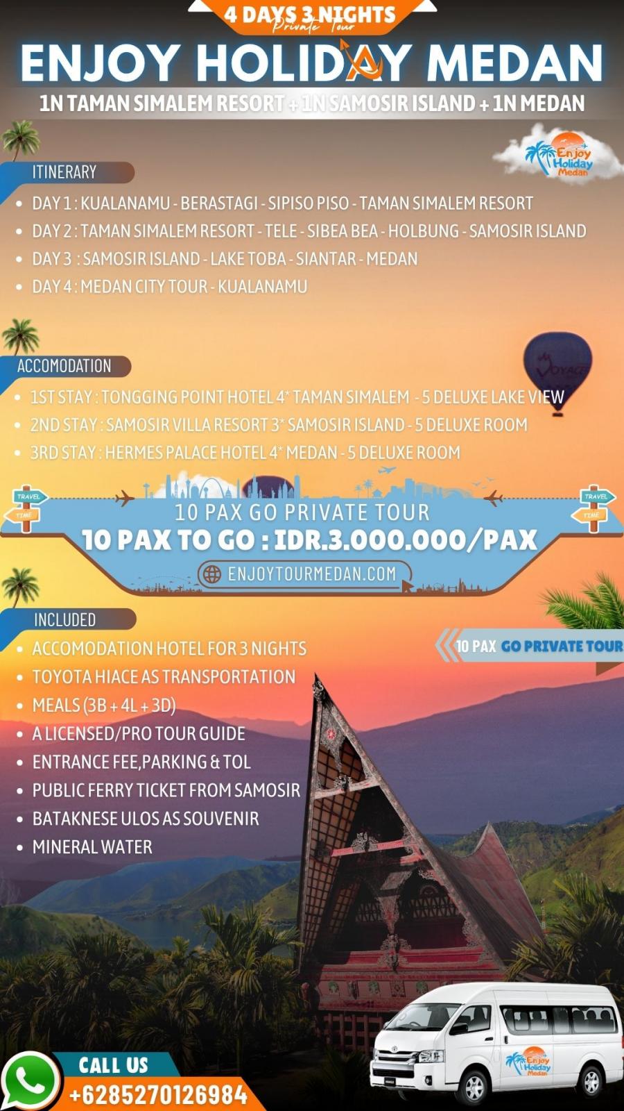 4D3N Medan Lake Toba Tour