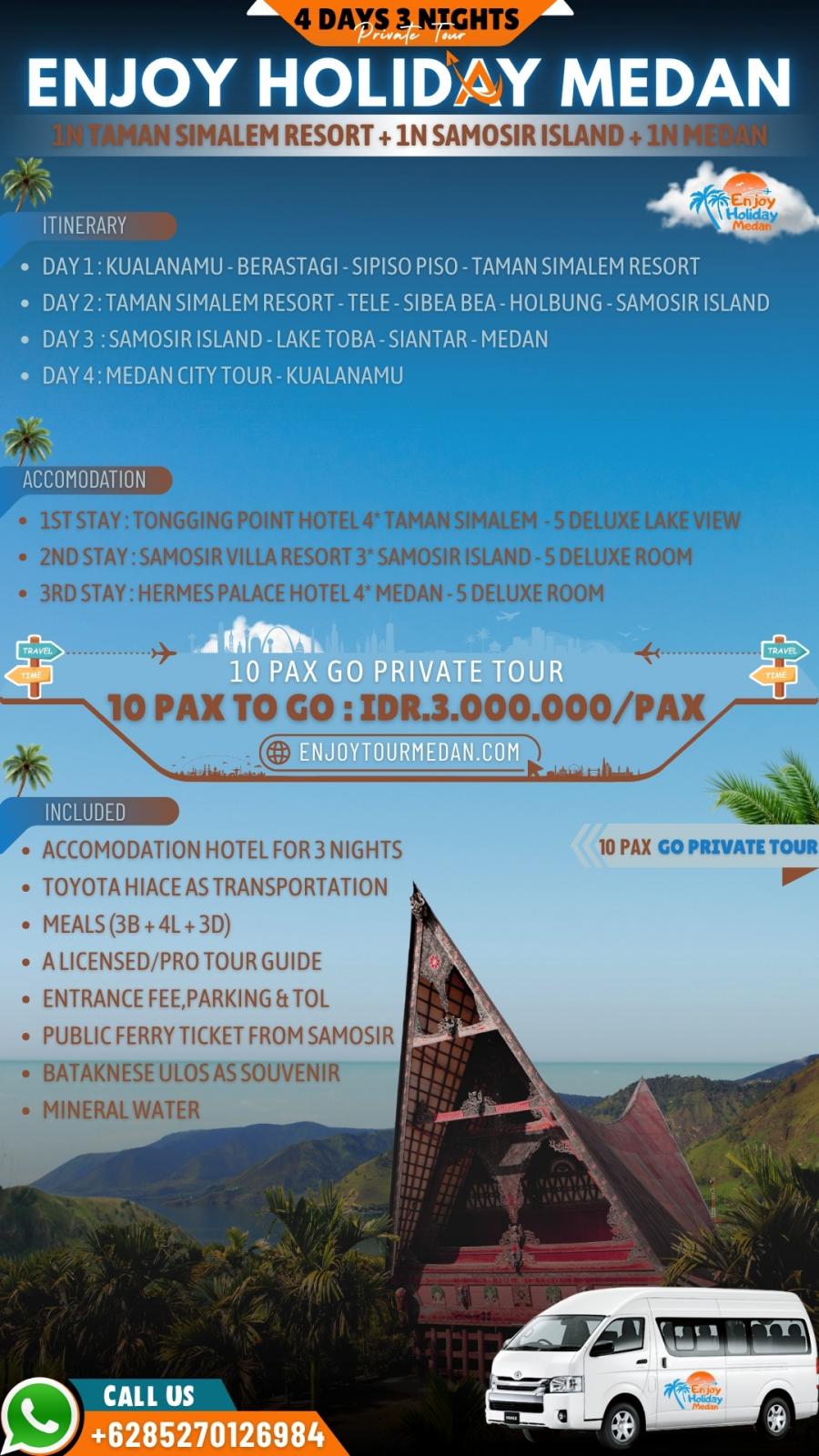 4D3N Medan Lake Toba Tour Taman Simalem Resort